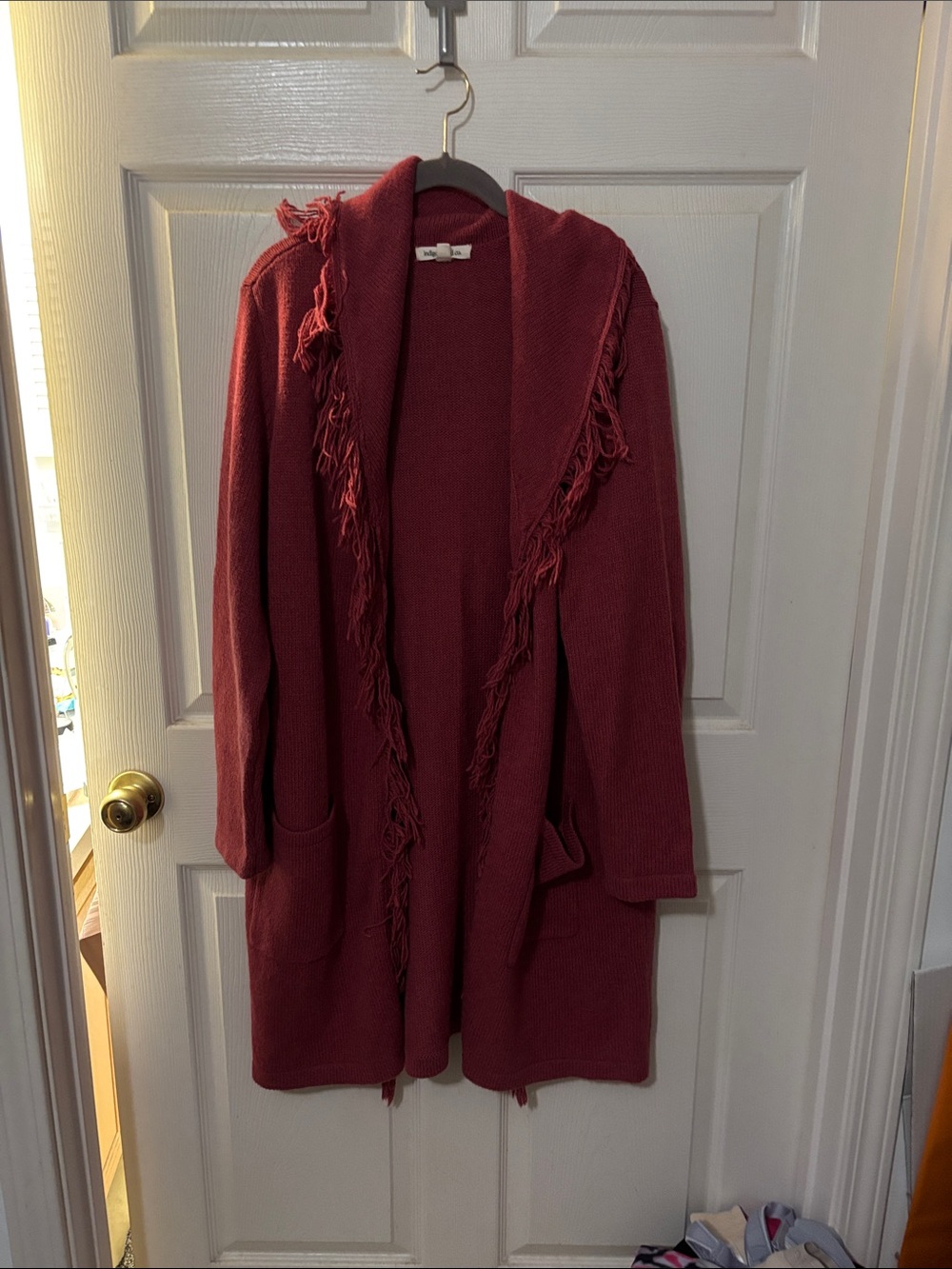 NWOT Women's Open-Front Fringe Cardigan Sweater - Dusty Rose XL